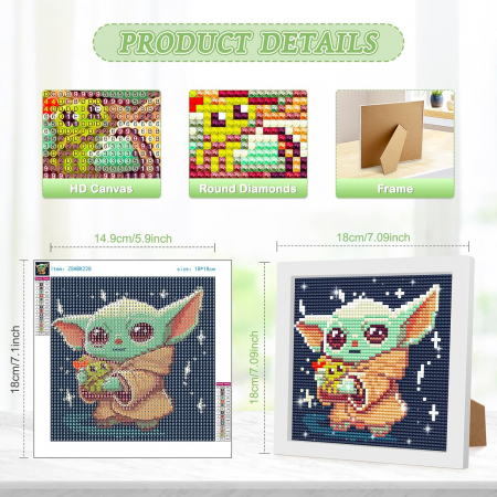 Pictura cu diamante 5D cu rama de lemn 18x18-YODA [1]