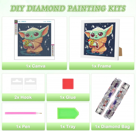 Pictura cu diamante 5D cu rama de lemn 18x18-YODA [4]