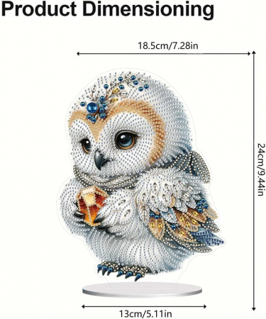 Pictura cu diamante 5D pe suport acrilic cu suport pentru birou 24x18.5 cm , bufnita [6]