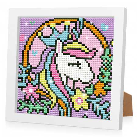 PICTURA - Pictura cu diamante 5D cu rama de lemn 18x18-unicorn 2