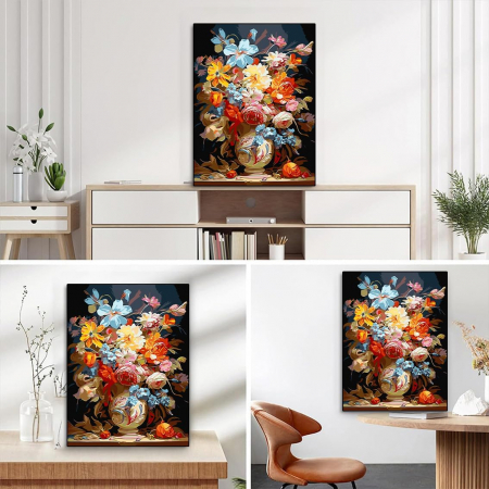 Pictura pe panza numerotata 40x30 cm, vopsea acrilica, pensule, suporti atarnare, "Vaza cu flori" [4]