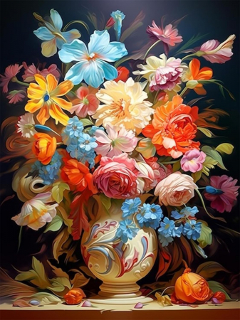 PICTURA - Pictura pe panza numerotata 40x30 cm, vopsea acrilica, pensule, suporti atarnare, "Vaza cu flori"