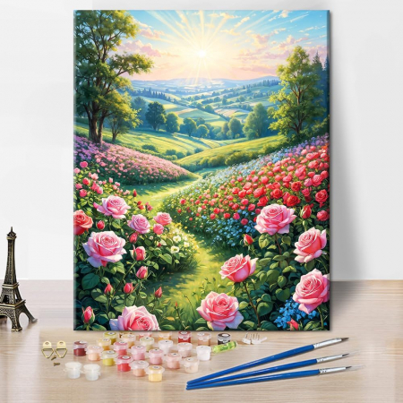 PICTURA - Pictura pe panza numerotata 40x50 cm, vopsea acrilica, pensule, suporti atarnare, "Peisaj"