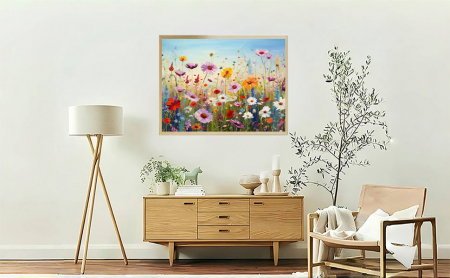 Pictura pe panza numerotata 40x30 cm, vopsea acrilica, pensule, suporti atarnare, "Flori sub cer albastru" [5]