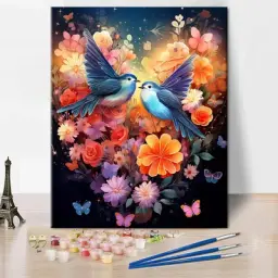 PICTURA - Pictura pe panza numerotata 40x50 cm, vopsea acrilica, pensule, suporti atarnare, "Two Birds"