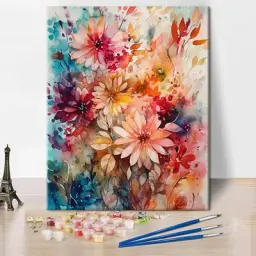 PICTURA - Pictura pe panza numerotata 40x50 cm, vopsea acrilica, pensule, suporti atarnare, "Flori"