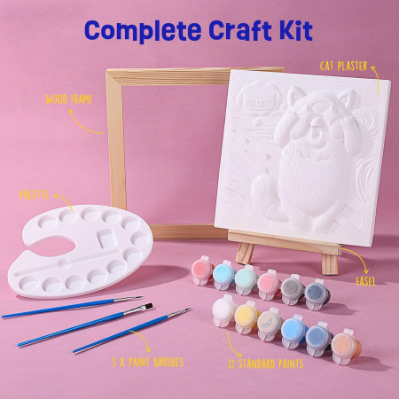 Pictura pisica 20x20 cm dupa forma de plastic-set 12 acuarele, 3 pensule,1 cadru lemn, 1 sevalet [4]