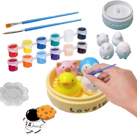 PICTURA - Set 8 animalute cu 2 suporti si accesorii pentru pictura, 12 bucati