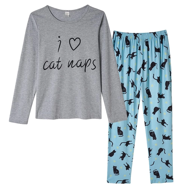 Pijamale dama - Pijama lejera de somn pentru femei, din material moale, gri/albastru XL