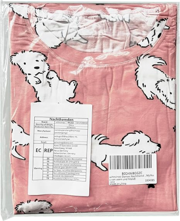 Camasa lejera de somn pentru femei, din material moale, roz cu catei [5]