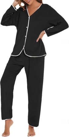 Pijama lejera de somn pentru femei, din material moale, 2 piese, negru/alb M [1]