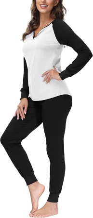 Pijama lejera de somn pentru femei, din material moale, 2 piese, negru/alb L [4]