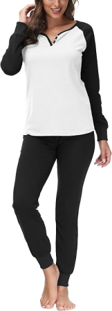 Pijama lejera de somn pentru femei, din material moale, 2 piese, negru/alb L [1]