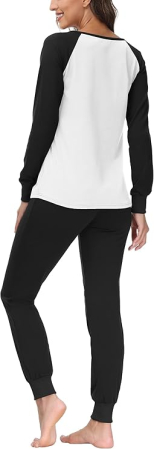 Pijama lejera de somn pentru femei, din material moale, 2 piese, negru/alb L [6]