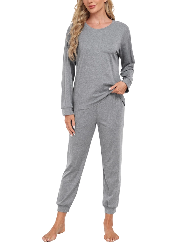 Pijamale dama - Pijama lejera de somn pentru femei, din material moale, gri M