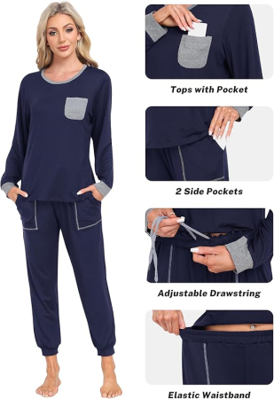 Pijama lejera de somn pentru femei, din material moale, albastru XL [4]