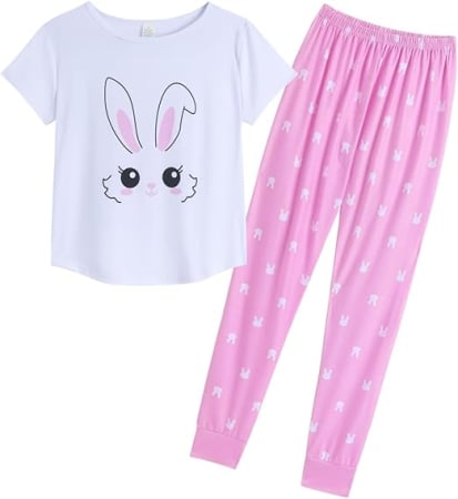 Pijamale dama - Pijama lejera de somn pentru femei, din material moale, iepurasi M