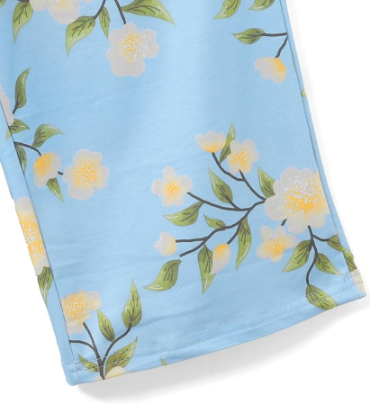 Pijama lejera de somn pentru femei, din material moale, albastra cu flori M [6]