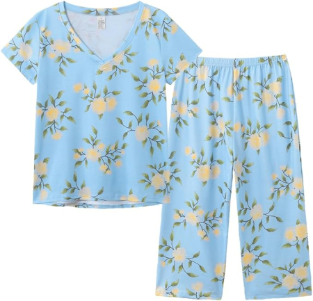 Pijama lejera de somn pentru femei, din material moale, albastra cu flori 3XL [3]