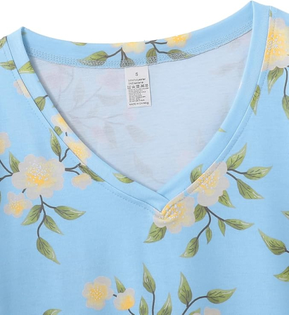 Pijama lejera de somn pentru femei, din material moale, albastra cu flori 3XL [4]