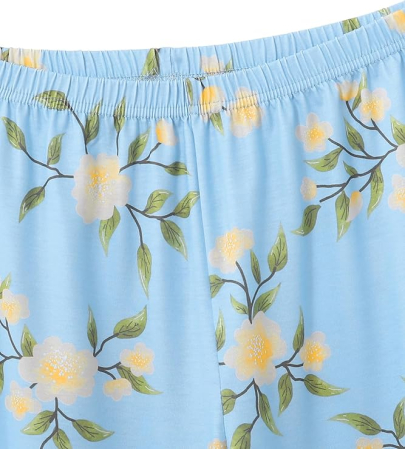Pijama lejera de somn pentru femei, din material moale, albastra cu flori 3XL [5]