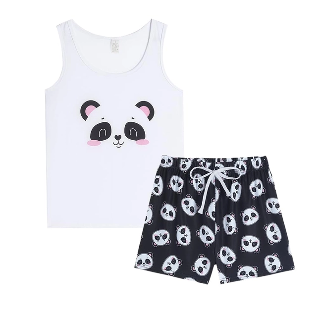 Pijamale dama - Pijama lejera de somn pentru femei, din material moale, Panda, 2 piese M