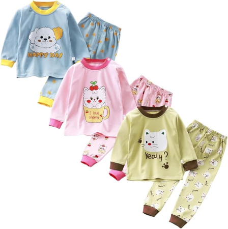 Pijamale copii - Pijamale lejere de somn pentru copii 1-3 ani, din material moale, 3 perechi, marimea 100 cm