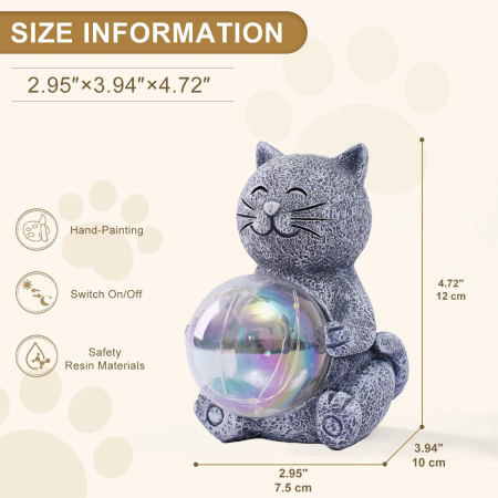 Figurină decorativă pisică cu LED, 12 cm, lumină caldă, rășină, alimentare pe baterii, cutie cadou [2]