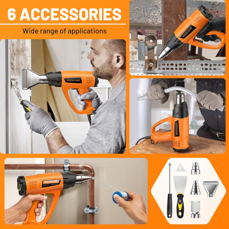 Pistol cu aer cald 2000W, control variabil al temperaturii 60℃ - 600℃, cu 7 accesorii, miez ceramic de încălzire, [5]