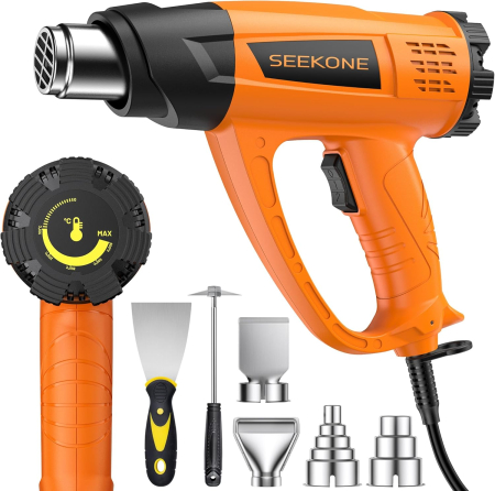 Pistoale de lipit - Pistol cu aer cald 2000W, control variabil al temperaturii 60℃ - 600℃, cu 7 accesorii, miez ceramic de încălzire,