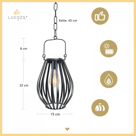 Felinar solar rustic cu lant pentru suspendare 30x15 cm [1]