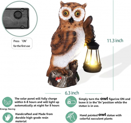 Bufnita de noapte cu felinar LED solar, inaltime 35 cm [3]