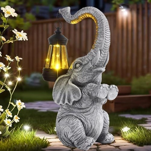 Elefant de gradina, terasa, balcon cu LED-uri si panou solar 28 cm [1]