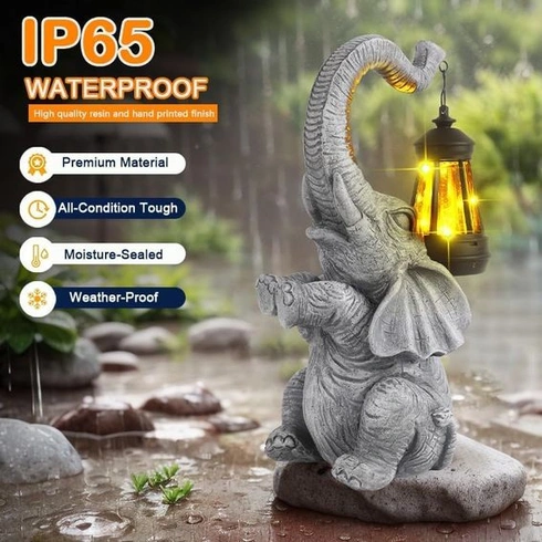 Elefant de gradina, terasa, balcon cu LED-uri si panou solar 28 cm [2]