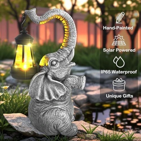 Elefant de gradina, terasa, balcon cu LED-uri si panou solar 28 cm [4]