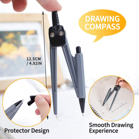 Set 8 rechizite școlare, compas, echer, riglă 15 cm, raportor, radieră, creion mecanic cu mină [2]