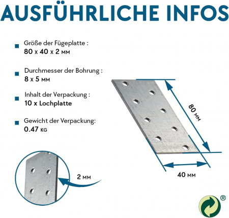 Placi metalice perforate pentru imbinate elemente din lemn, set 10 bucati 80 x 40 x 2 cm [1]