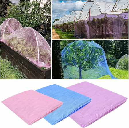 PLASE IMPLETITE - Plasa de protectie a plantelor contra insectelor, set roz 1.5 x 2m, albastru 2 x 2m violet 2.5 x 2m