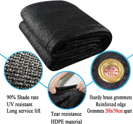 Plasa tivita, cu inele metal, neagra de umbrire 90% pentru gard, balcon, terasa, 3x3m [2]