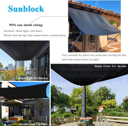 Plasa tivita, cu inele metal, neagra de umbrire 90% pentru gard, balcon, terasa, 3x3m [5]