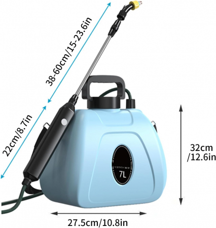 Pompa de stropit cu presiune, lance și 3 duze de pulverizare reglabile, baterie litiu-ion de 2400mAh, 7 L, pentru grădină/vie/gazon [1]