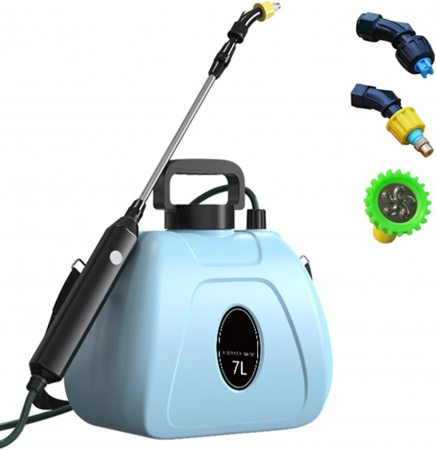 Aparate pentru stropit gradina - Pompa de stropit cu presiune, lance și 3 duze de pulverizare reglabile, baterie litiu-ion de 2400mAh, 7 L, pentru grădină/vie/gazon