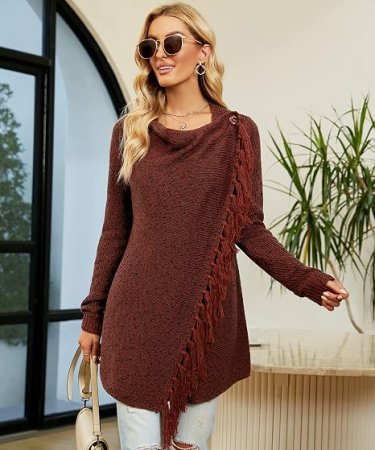 Poncho visiniu de damă versatil, model elegant, potrivit pentru sezonul rece – 2 moduri de purtare [1]