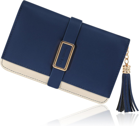 Portofele dama - Portofel albastru elegant pentru femei, cu blocare RFID, fermoar metalic, 15.5x9.5x3 cm