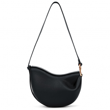 Genti dama - Poseta eleganta de umar neagra din piele PU, cu magnet si curea ajustabila