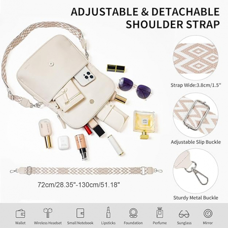 Poseta eleganta de mana bej din piele PU, cu fermoar si curea detasabila sau ajustabila [4]