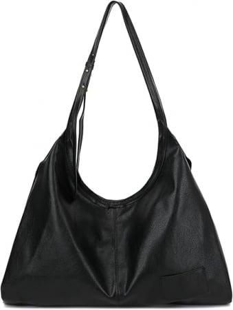 Genti dama - Poseta eleganta de mana neagra din piele PU, cu fermoar si curea detasabila sau ajustabila