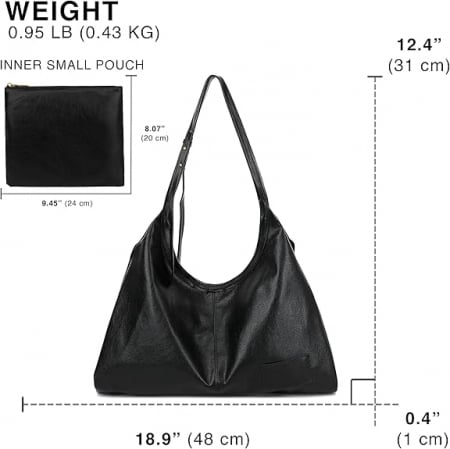 Poseta eleganta de mana neagra din piele PU, cu fermoar si curea detasabila sau ajustabila [2]