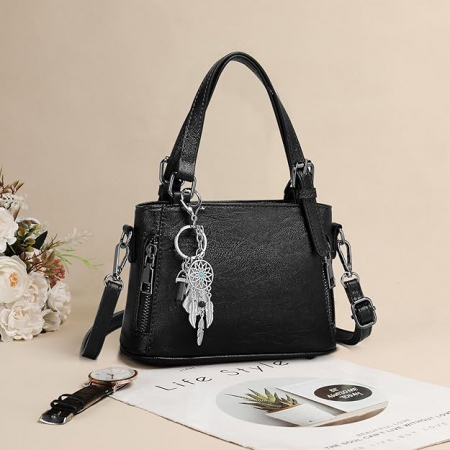 Poseta eleganta mica neagra din piele PU, cu curea de umar 21x8x13 cm [4]