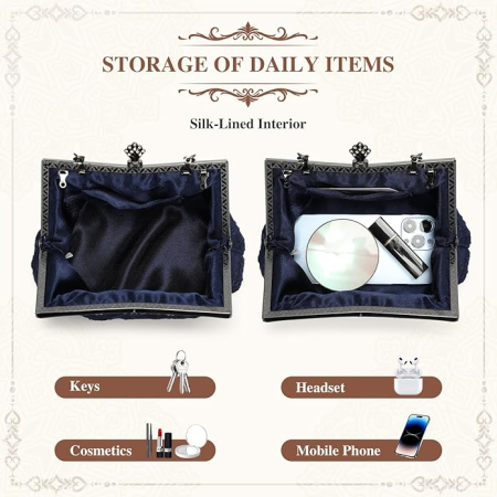 Poseta eleganta de umar Albastra, brodata, 22 x 15 x 6 cm [4]